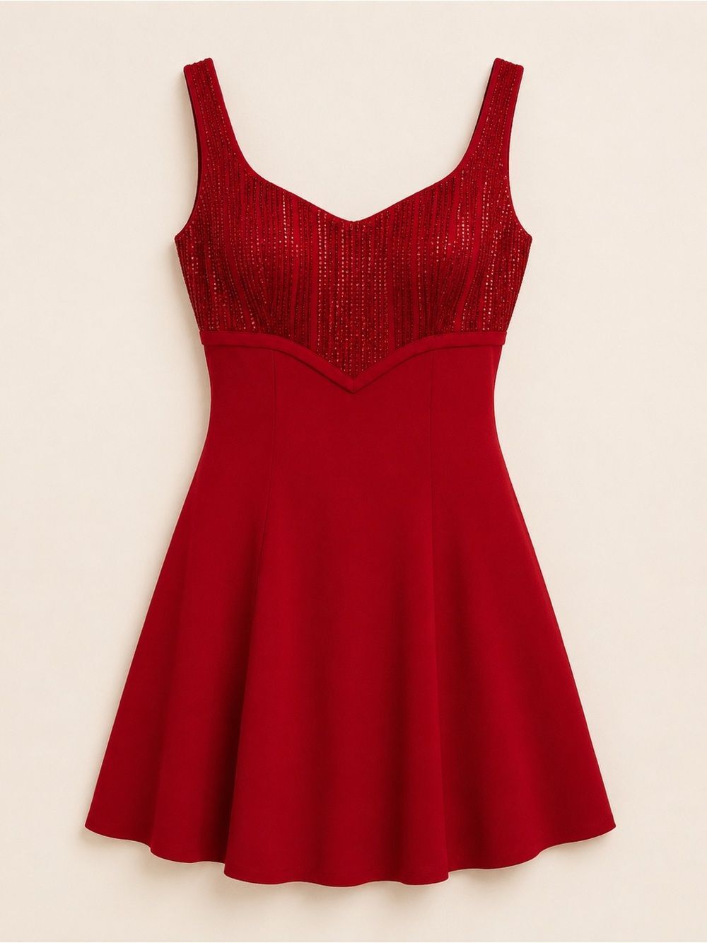 Vintage Tiffany Designs Red Fit and Flare Beaded Sweetheart neckline Mini Dress